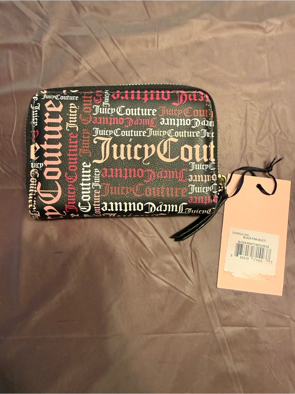 NWT Y2K Juicy Couture Black Pink Multi Block Party Logo Medium Zip Bifold Wallet - Picture 5 of 10